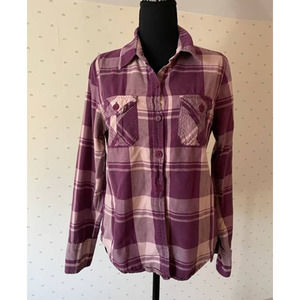 Roxy 100% Cotton Burgundy Plaid Button Down Top Size Large